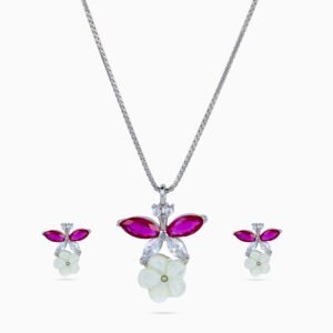 Fuchsia Wing Blossom Pendant Set