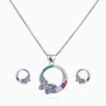 Rainbow Papillon Circle Pendant Set
