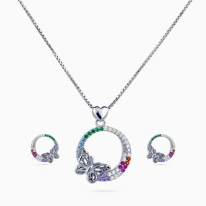 Rainbow Papillon Circle Pendant Set