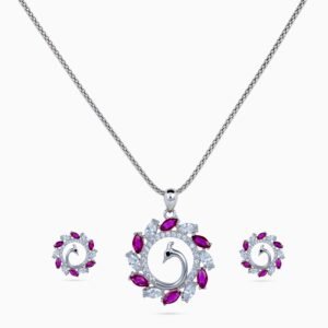 Peacock Ruby Wreath Pendant Set