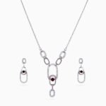 Garnet Link Halo Necklace Set
