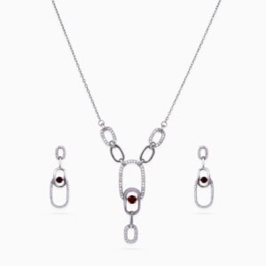 Garnet Link Halo Necklace Set