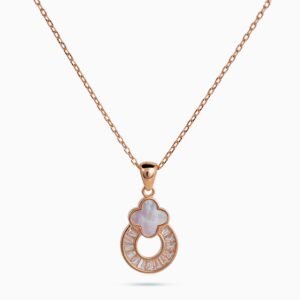 Rose Opaline Clover Baguette Pendant