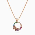 Rose Gold Rainbow Papillon Circle Necklace