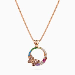Rose Gold Rainbow Papillon Circle Necklace