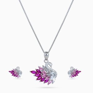 Fuchsia Plume Swan Pendant Set